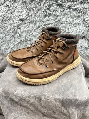 Hey Dude Boots Mens 10 Bradley Brown Leather High Top Casual Lightweight
